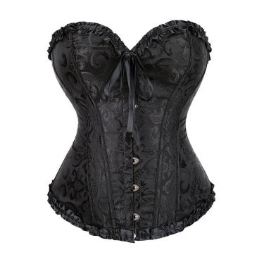 Imagem de Corset Corpete Corselet Reduz e Modela Cintura Linha Casual Floral Preto M79