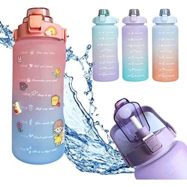 Imagem de Garrafa Squeeze De Água 2 litros Fitness Motivacional TIE DYE Cores com Canudo e adesivos para personalizar Prova de Vazamento, Livre de BPA e Reutilizável para Esportes (Rosa/Azul)