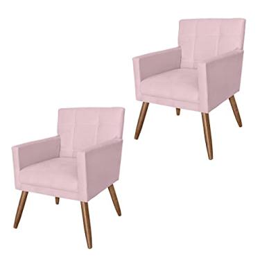 Imagem de Kit 2 Poltronas Estofadas Para Salão de Beleza Onix Corano Rosa Bebe - LM DECOR