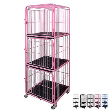 Imagem de Canil Gaiola Vertical 3 Lugares Cães Cachorro Pet Shop Tosa Cor:Rosa