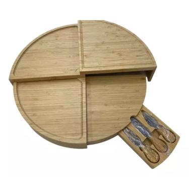 Imagem de Petisqueira Giratória De Madeira 46cm Com 2 Facas E 1 Garfo