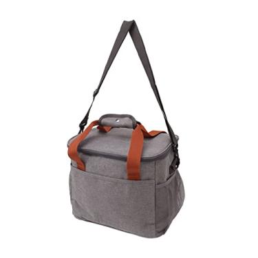 Imagem de Bolsa térmica congelável, lancheira de 15 litros, zíper bidirecional, bolsos frontais e laterais, tecido Oxford 600D, à prova de vazamento para escola e escritório (cinza)