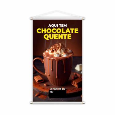 Imagem de Banner Aqui Tem Chocolate Quente Preço Preto Lona 60x40cm