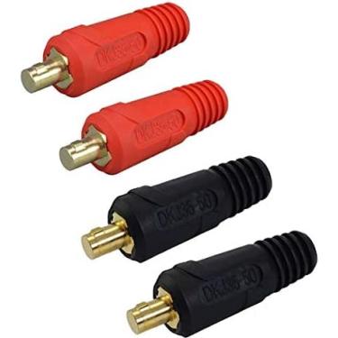 Imagem de RIVERWELD Plugue conector de painel de cabo de soldagem TIG DKJ35-50 315Amp com cor vermelha e preta, estilo Dinse, encaixe rápido, 4 peças