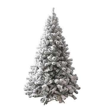 Imagem de Árvore de Natal artificial com dobradiça branca, árvore de Natal com efeito de neve flocada de 2,1 m e 7 pés, árvore de abeto de Natal nevado com suporte de metal para decoração interna e externa