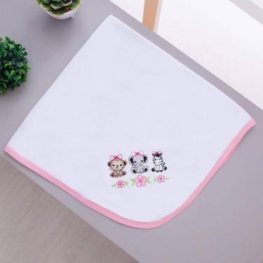 Imagem de Manta Cueiro Malha 100% Algodão Para Bebê Safari Branco Com Rosa