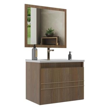 Imagem de Gabinete Banheiro 60cm Com Cuba E Espelheira Multimóveis Cr10103 Noce Noce