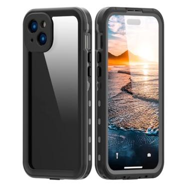Imagem de PuRoxx Capa à prova d'água para iPhone 15 Pro Max/15 Pro/15 Plus/15, proteção de lente de câmera, capa protetora de corpo inteiro transparente traseira, suporta carregamento sem fio, preto, 15ProMax