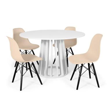 Imagem de Conjunto Mesa de Jantar Redonda Talia 120cm Branca com 4 Cadeiras Eames Eiffel Base Preta - Nude