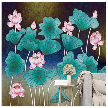 Imagem de TUYIFA Papel de parede 3d papel de parede moda chinesa flores sala de estar quarto TV sofá pintura decorativa fundo mural de parede (118" x 83" (300x210cm), pano de seda)