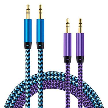 Imagem de Pacote com 2 cabos auxiliares de 3,5 mm, cabo de áudio de 3,5 mm, cabo de fone de ouvido macho para macho, cabos de conector estéreo auxiliar para carro, Eco Dot, alto-falante Bose, iPad, I Pod,