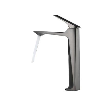 Imagem de Torneiras para pia de banheiro cinza arma, torneiras misturadoras de pia de latão sólido, quentes e amp; Guindaste de água fria com alça única cromado/preto/ouro escovado/branco, cinza arma