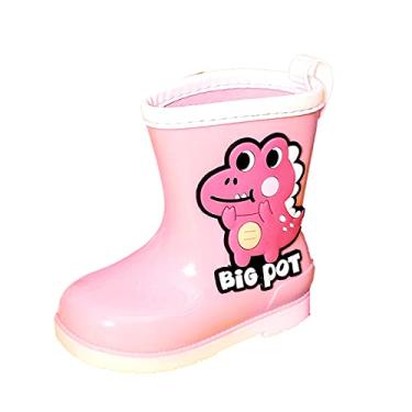 Imagem de Botas de chuva para meninos bebês dinossauros bebês meninos sapatos botas impermeáveis meninas chuva desenho animado tamanho um (rosa, 9-9,5 anos)