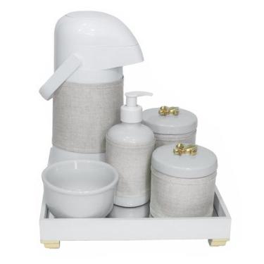 Imagem de Kit Higiene Espelho Completo Porcelanas, Garrafa E Capa Flor De Liz Do
