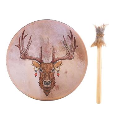 Imagem de Shakven Tambores Xamânicos,Tambores de Mão Xamã | Tambor de 9 polegadas com design de cabeça de veado - Tambor Shaman Instrumental Sound Healer para Música Espiritual, Meditação de Reflexão, Música