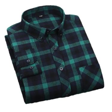Imagem de Camisa social masculina plus size para lazer masculina algodão lixado flanela quente casual manga longa gola xadrez, Algodão 9913, G