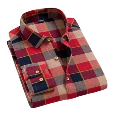 Imagem de Camisa xadrez masculina de flanela outono slim manga longa formal para negócios camisas quentes, T0c01046, P