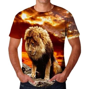 Imagem de Camiseta masculina e feminina com estampa animal tigre/leão 3D casual manga curta, Amarelo, M