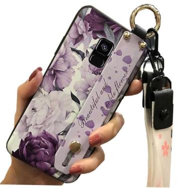Imagem de Capa de telefone traseira de silicone em gel TPU com estampa de flor roxa para Samsung Galaxy All Series (Galaxy A5 2018 / A8 2018)
