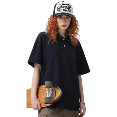 Imagem de Camisa polo unissex moderna com bolso, ombro caído, caimento solto, camiseta hip-hop urbana., Preto, G