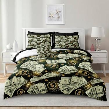 Imagem de Jogo de cama queen com dinheiro, 8 peças, decoração de casa, preto, com 1 capa de almofada (Queen, dólar)