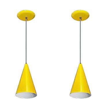 Imagem de Kit com 02 Luminárias Pendente Modelo Cone - Ideal para Cabeceira de cama, bancada (Amarelo)