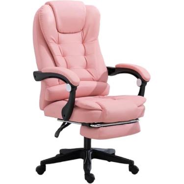 Imagem de Cadeira ergonômica para escritório doméstico, poltrona giratória de 360° para computador com encosto inclinável e apoio para os pés, cadeira de mesa de couro confortável para estudo, sala de