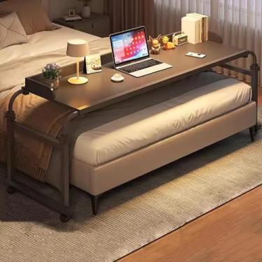 Imagem de Mesa com rodas Mesa de computador ajustável em altura Estação de trabalho em pé Bandeja de alimentos Mesa médica rolante com defletor para estrutura de cama dupla/completa/queen/king size, p