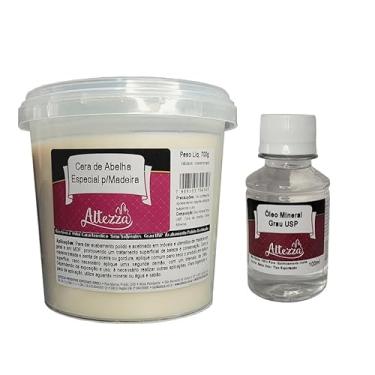 Imagem de Kit Cera Para Madeira de Abelha 700g + Óleo Mineral Grau USP 100ml Para Tábua de Carne, Tábua de Corte, Madeiras em Geral, Móveis, Gamelas, Utensílios de Madeira, Atóxico, Brilho e Proteção - Altezza