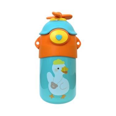 Imagem de Garrafa Térmica Infantil 550ml com Hélice e Alça Inox Resistente Estampa Patinho Cor Azul