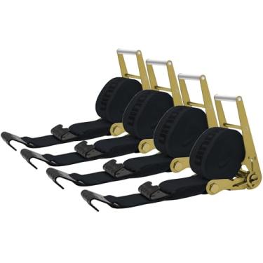 Imagem de SALUINOKI Pacote com 4 correias de catraca de 10 cm alça de caminhão 10 x 30 com gancho plano para reboque de mesa correia de guincho resistente 10 cm correias catraca mesa preta