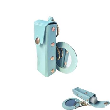 Imagem de RRBMMH Porta-batom de couro PU, bolsa de batom, chaveiro de couro com suporte de batom espelhado e organizador de batom para viagem, presente para mulheres, Azul, Bolsa organizadora de batom com
