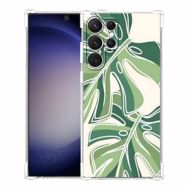 Imagem de Capa Monstera Leaves compatível com Samsung Galaxy S23 Ultra, capa minimalista de arte de linha de plantas para homens mulheres adolescentes, capa protetora de TPU moderna para Galaxy S23 Ultra