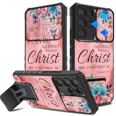Imagem de CAPAUNVDA Capa para Samsung Galaxy S24 Ultra 5G com capa deslizante para câmera e suporte embutido, capa protetora preta à prova de choque de grau militar para Galaxy S24 Ultra 5G, Bíblia Filipenses