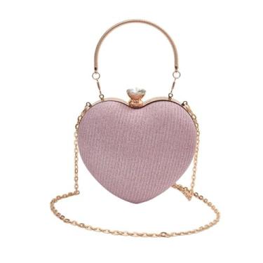 Imagem de zaoalife Bolsa clutch em forma de coração com strass, bolsa de mão em forma de coração, bolsa de mão para festa de casamento, bolsa feminina, rosa