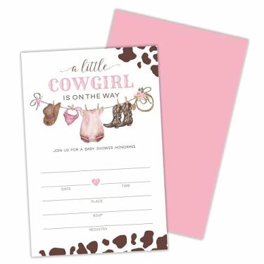 Imagem de luixd 25 peças de cartões de convite para chá de bebê Little Cowgirl com envelopes, convites de roupas de bebê para chá de bebê, revelação de gênero, anúncio de bebê, lembrancinha de festa e