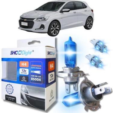 Imagem de Kit par lâmpadas super branca conector h4 8500k shocklight + par leds 