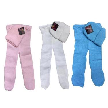 Imagem de Kit 02 Touca Lã e 2 Meia Calça Infantil Menina Kids Inverno Quentinha 