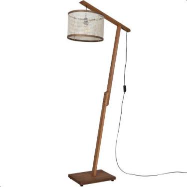 Imagem de Luminária de Chão Aurora com Pés de Madeira e Tela Indiana Marrom 160c