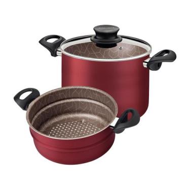 Imagem de Cozi Vapore Tramontina de Alumínio 22cm Vermelha - com Escorredor Pari