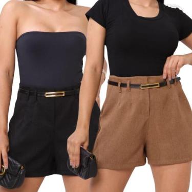Imagem de Kit 2 Short Feminino Linho Alfaiataria Com Cinto E Bolso - Thiá Store,