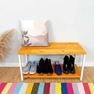 Imagem de Sapateira Banco Style de Ferro e Madeira Industrial Carvalho e Branco 