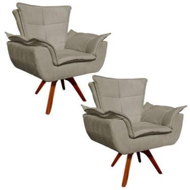 Imagem de Kit 02 Poltronas Decorativas Gran Opala Base Giratória Madeira Suede M