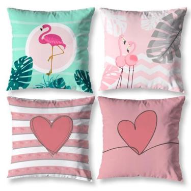Imagem de Kit 4 Capas de Almofada 40cm Flamingo para Menina Invisível - Mercado 