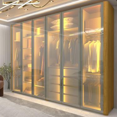 Imagem de Guarda Roupa Casal com Vidro Reflecta LED e Pés 6 Portas 100 MDF Innova Gelius - Naturale