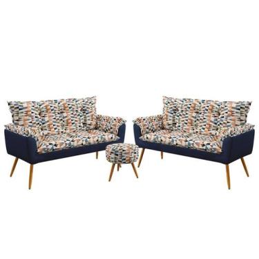 Imagem de Kit 2 Poltronas Namoradeira Opala com Puff Solar Sued Estampado Laranj