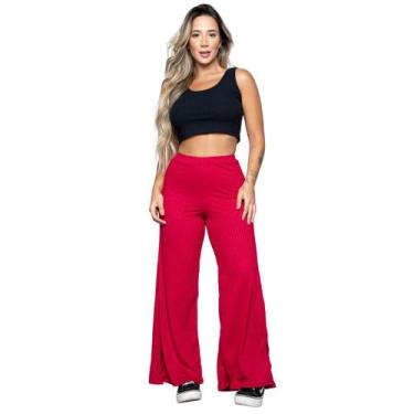 Imagem de Conjunto Cropped WLS Modas Canelado e Calça Pantalona Com Fenda Canela