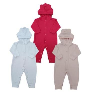 Imagem de KIT 3 PEÇAS Macacões Bebê Orelhinha Unissex - Rovidas Baby, Vermelho, 