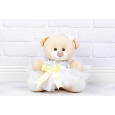Imagem de Urso de Pelúcia Tedde 12 cm, Daminha Cetim Branco (DETALHE - AMARELO)