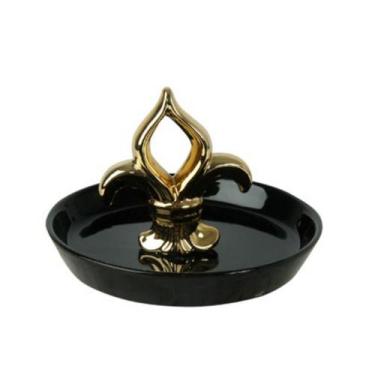 Imagem de Porta-Anel em Cerâmica Flor de Lis Preto e Dourado 10,5X13,5cm - D'Ros